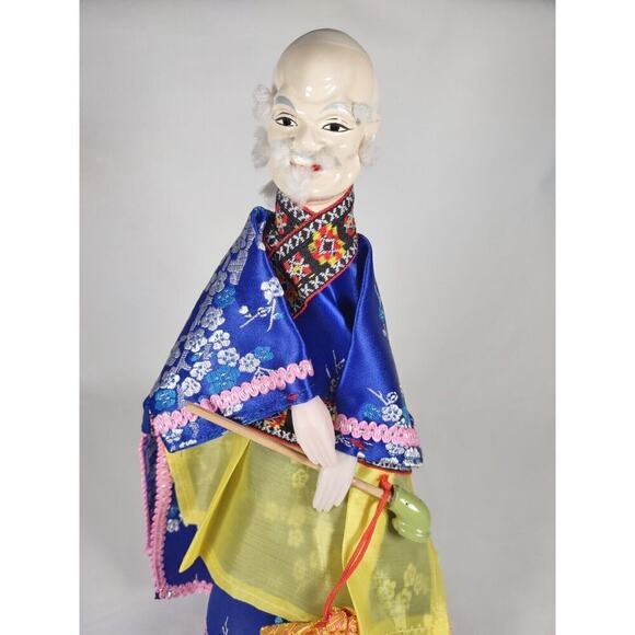 Vintage Hand Glove Puppet Male Figure In Blue With Stand - Picture 4 of 16